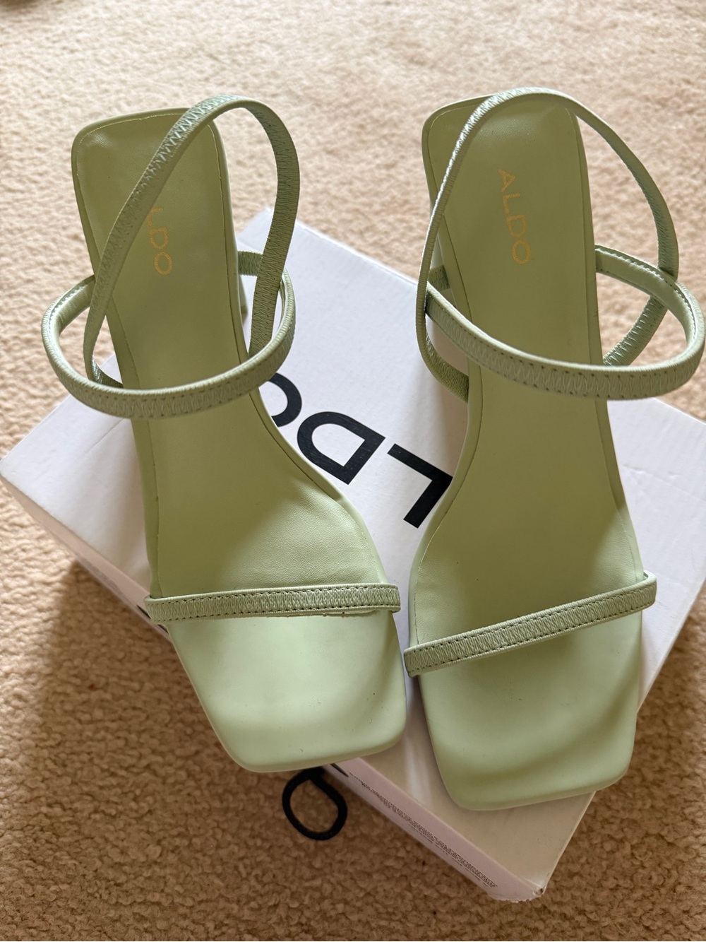 ALDO Okurr- Pistachio Green Strappy Square-Toe Heels